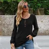 Blouses Femmes Femmes T-shirt à manches longues Stylé Texture rayée Bouton Décor Élastique Cuff Doux pour le printemps