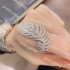 2024Band Rings Ins Top Sell Wedding Rings Jewelry Sterling Sier Pave White Sapphire CZ Diamond Gemstones Eternity Feather Open Adjustable Ring for Lover good