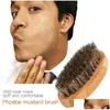 Hair Brushes New Boar Bristle Beard Mustache Brush Military Hard Round Wood Handle Antistatic Peach Comb Hairdressing Tool For Men Gi2 Otqep
