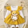 Shuing Toddler Baby Girl Valentine S Day Outfits Bear Brodery Aline Dress Långärmlig ruffle Rund Neck Princess Kjol 240228