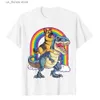 Herr t-shirts tyska herde ridning dinosaurie t rex tshirt för män regnbåg t-shirt bomull design toppar t shirt faddish mens t shirts y240321