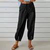 Pantalones de mujer de lino de algodón 2024 otoño Color sólido cintura elástica pantalones rectos sueltos mujer Harajuku pierna ancha alta