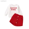 Day Valentine s Kids Girls Giyim Kalp T-Shirt ve A-line etek Seti Sevgililer Günü Giysileri LDD240314