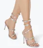 Elegant Rene Caovilla Floral Sandals Shoes Women Flowers Bouquet Strappy Spiral Wraps High Heels Party Wedding Lady Gladiator Sandalias EU35-43