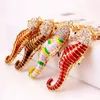 Klapety 3D Seahorse Biecian Sea Horse Biełaj kluczowy Rhinestone Holder Portachiavi Chaveiro Llaveros Bag Charm Breakring