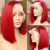 Perruque Bob Lace Front Wig Remy brésilienne naturelle, cheveux courts et lisses, rouge, 13x4, transparents, colorés, pour femmes