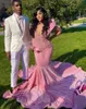 Sparkly Mermaid Pink Evening Formal Dresses for Women 2024 Diamond Crystal Veet African Prom Gala Gown Black Girl