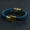 Pulseira de aço inoxidável de ouro para homens envoltório multicamadas trançado couro fivela magnética pulseiras pulseira manguito jóias