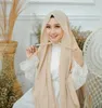 Plain Bubble Chiffon Hijabs Instant Hijab Scarf with Rope Convenient Women Hijabs Wrap Islam Muslim Shawls Scarves Hoofddoek 240314