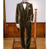 Men's Suits Velveteen Suit Double Breasted 2024 Clothing (jacket Pants Vest) Stylish Banquet Party Set 3 Piece