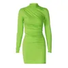 Sprzedaż odzieży damskiej Spring Nowy produkt modny stały kolor plisowany Slim Fit Buttocks Sukienka
