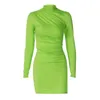 Selling Women's Clothing Spring New Product Fashionable Solid Color Pleated Slim Fit Wrap Buttocks Dress