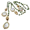 Yying Natural Green Diopside Odlat White Coin Pearl Long Sweater Chain Halsband 41 240305