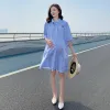 ドレスマタニティドレス妊婦のための綿の夏の服2023新しいカジュアルターンカラーストライプ妊娠ベスティドス高品質