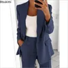 Kvinnors tvådelade byxor 2024Women's Solid Blazers Jacket och sätter 2st Slim Fit Formal Office Ladies Elegant Clothing Set Pieces Ordized