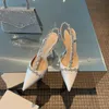 Trendy Temperament Stiletto Heel Sandal Pointed Single High Heels Thin Rhinestone Baotou Sandals Female Summer Sandal Women Shoes 240228