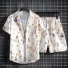 Designer Suit Hawaiian Ice Silk Short Sleeved Floral Shirt Set for Mens Summer Oversized Beach Vacation Shorts Two-piece T71z