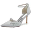 Sandals Women Strap Bow Crystals Buckle High-heeled Pointed Rhinestone Wedding Shoes Bride Bridesmaid Higher Heels