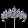 Luxury Royal Purple Crystal Beads Queen Bridal Tiaras Crown Rhinestone Pageant Diadem Wedding Hair Ornaments 240307
