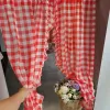 Tende 1 PZ Tasca per asta Classico Rosso Plaid Volant Tenda corta Voile velato per Cucina Camera da letto per ragazze Piccola finestra Caffè Mezza tenda