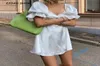 2020 Women Vintage v Neck Knik Short Puff Sleeve Dress Retro Slim Weist A Line Short Dresses Bright Satin White Vestido6049937