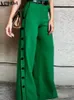 VONDA Elegant Long Trousers Wide Leg Pant 2023 Summer Side Buttons Down Casual Solid High Waist Streetwear Pantalon Femme 240309