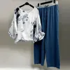 Kobiety w dużych rozmiarach Zestawy Seksowna koszula Środkowe Sleep Elgant Floral Print szeroko nogi spodnie High Streetwear Casual Letni strój 240307