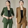 Zweiteilige Hosen Langarm Fashion Temperament Khaki Business tragen schwarze formelle grüne Arbeit Uniformen Zweiteiler Anzug