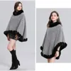 Sciarpe Elegante Retro Lavoro Manuale Pelliccia Maglia Poncho Spessa Mantella di Cachemire Completa Trim Faux Rex Scialle Pullover Cappotto Donna Inverno Avvolge288P