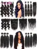 Pas cher Brésilien Vierge Cheveux Dentelle Frontale Bundles 9a Grade Péruvienne Extensions de Cheveux Humains Vague Profonde Cheveux Bouclés Tisse Fermeture avec 3148721