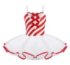 Robe Tutu rayée sans manches à bretelles réglables avec nœud papillon enfants filles robe de patinage artistique de gymnastique Costume de danse de noël G105953570