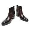 Bottes mode hommes 7CM talons hauts en cuir véritable cheville chevalier noir beau Botas Hombre fête/mariage