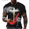 Men's T-Shirts Christian Mens Clothing T Shirts Oversized Vintage T Shirt Gothic Jesus Christ Cross 3D Print O-neck Tops Hip Hop Short Slve Y240314