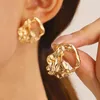 Stud Earrings Retro Irregular Round Metal For Women Exaggerate Punk Hollow Out Tin Paper Textured Drop Fashion Jewelry