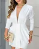 Grundläggande avslappnade klänningar vårkvinnor bollklänningar Deep V Neck Långärmning Plunge Ruched Party Dress Office Lady Wear White Wrap Mini BodyCon Dressl2403