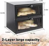 JUATPNIY Bread Boxes for Kitchen Counter Airtight Bread Storage Bread Container Large Wooden Farmhouse Bread Box with Window (Black)