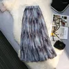 Kjolar 2024 Kvinnor Spring Autumn Elastic midja målning Kjol Kvinnlig Löst A-Line Long Ladies Tie-Dyed Casual Pleated O746