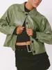 レディースジャケットファッションレザーレザートリッキングカジュアルソリッドカラーロングスリーブボタンカーディガン秋の衣服の路上路s-xl