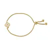 Bangle Stainless Steel Bracelet A-Z Initial Letter Clover Bracelets Mother Of Pearl Flower Pulseras Mujer Gold Color Jewelry for WomenL2403