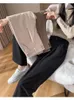 Women's Pants Chic Woolen Wide-leg Women Fall Winter 2024 Elastic High-waisted Trousers Female Vintage Thick Slim Fit Straight Pant