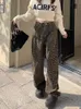 Slergiri Leopard Print Jeans Womens Y2K Retro Loose High Weist بشكل مستقيم Wideleg Pants Harajuku Streetwear 240307