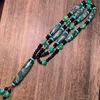 Filo tibetano di agata verde con scaglie di drago smaltate con cinque perle tibetane, collana con catena etnica per maglione, ornamento da appendere