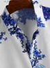 Mäns T-shirts Europeiska och amerikanska män tryckta skjortor Sydostasiatiska casual bläckmålning Plum Blossom Kort Sved Lapel Shirt S-3XL Y240314