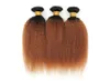 Vurgu Kinky Düz Demetler 30 inç Brezilya Ombre Kahverengi İnsan Saç Uzantıları 3 PCS anlaşma T1B30 Yaki Düz Remy Saç WEA9048718