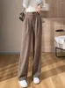 Women's Pants Chic Woolen Wide-leg Women Fall Winter 2024 Elastic High-waisted Trousers Female Vintage Thick Slim Fit Straight Pant