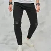 Män high street rippade hiphop stilfulla smala jeans manliga byxor kvalitet hål casual bomullspennor denim byxor 240305