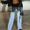 Jeans Femme Femmes Pantalons Capris 2024 Printemps Style Denim Cousu Taille Haute Droite Mode Lâche Personnalité Longue Dames Pantalon