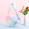 Женская пушистая сумка через плечо с галстуком-красителем Love Heart Hobo, градиент цвета, нечеткая сумка через плечо, плюшевая подмышка, зимняя поездка на работу