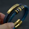 Pulseira de aço inoxidável de ouro para homens envoltório multicamadas trançado couro fivela magnética pulseiras pulseira manguito jóias