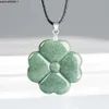 Pendants Silver Burmese Jade Lucky Clover Pendant Natural Necklace Jadeite Green Stone Real Fashion Jewelry Vintage